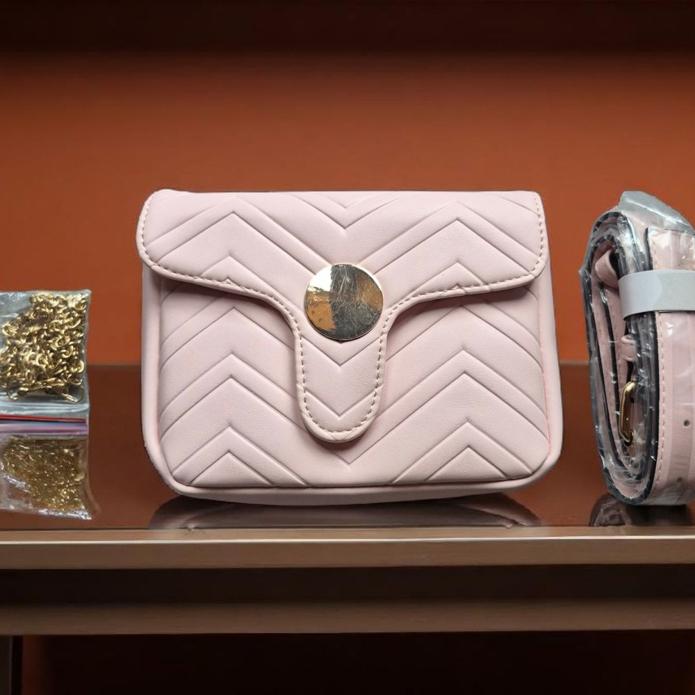 Pink Quilted Bag, Can Be Worn As A Belt Bag Or Shoulder Bag With Gold Chain NWT
